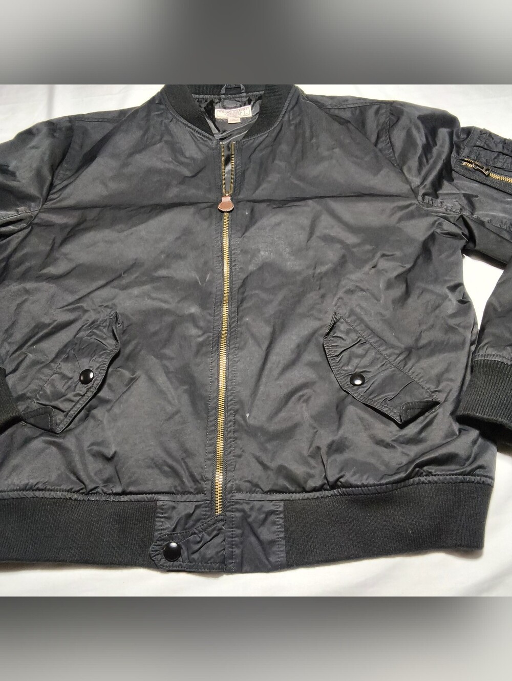 ​Wallace & Barnes J.Crew Men's Black Bomber Jacket Size Large Utility Flight Zip - Picture 4 of 11